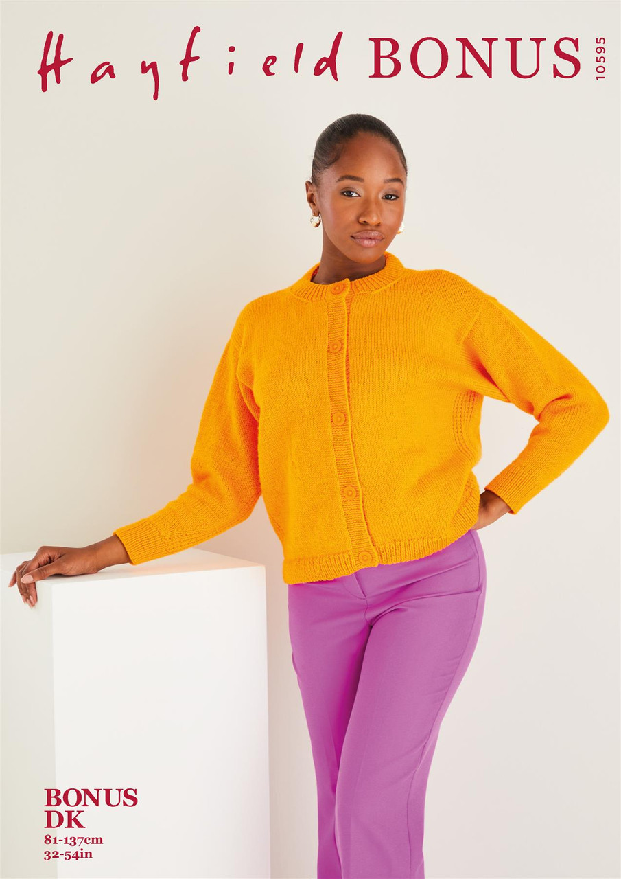 Hayfield Bonus DK Round Neck Cardigan Knitting Pattern Advanced