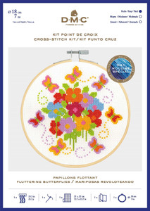 DMC Counted Cross Stitch Kit with Embroidery Hoop - Fluttering Butterflies DMC Counted Cross Stitch Kit with Embroidery Hoop - Fluttering Butterflies