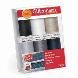 Gutermann 6 Thread Set: 100% Polyester Sew-All - Essential Colours Gutermann 6 Thread Set: 100% Polyester Sew-All - Essential Colours