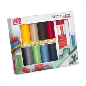 Gutermann Thread Set: Sew-All: 10 x 100m with Textile Glue Stick Gutermann Thread Set: Sew-All: 10 x 100m with Textile Glue Stick