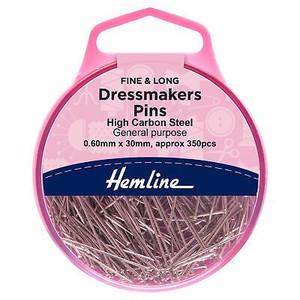 Hemline Fine & Long Dressmakers Pins 30mm 350 pcs