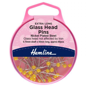 Hemline Extra Long Glass Head Pins Approx.60 Pieces - 45mm x 0.7mm Hemline Extra Long Glass Head Pins Approx.60 Pieces - 45mm x 0.7mm