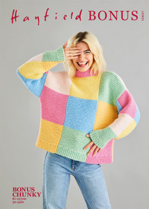 Hayfield Bonus Chunky Patchwork Funnel Neck Sweater Knitting Pattern - Intermediate Level Hayfield Bonus Chunky Patchwork Funnel Neck Sweater Knitting Pattern - Intermediate Level