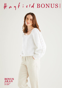 Hayfield Bonus Aran Square Neck Lace Sleeve Sweater Knitting Pattern - Intermediate Level Hayfield Bonus Aran Square Neck Lace Sleeve Sweater Knitting Pattern - Intermediate Level