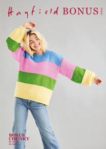 Hayfield Bonus Chunky Striped Balloon Sleeve Sweater Knitting Pattern - Intermediate Level