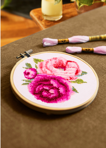DMC Cross Stitch Kit Pink Peonies by Aksinya Nizhnik - Intermediate DMC Cross Stitch Kit Pink Peonies by Aksinya Nizhnik - Intermediate