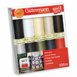 Gutermann Sew-all 100% Polyester Thread 100m Hand and Machine - 10 Basics Reels. Damaged packaging  Gutermann Sew-all 100% Polyester Thread 100m Hand and Machine - 10 Basics Reels. Damaged packaging
