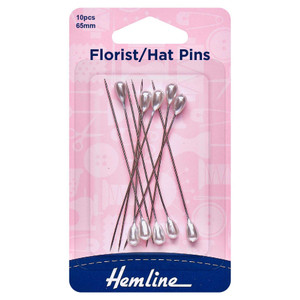 Hemline Florist/Hat Pins 0.8 x 65mm, PEARL WHITE , 10 pcs., Damaged packaging