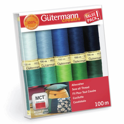 Gutermann Sew-All Blues and Greens Set - 100% Polyester Thread 100m - 10 Reels