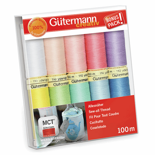 Gutermann Sew-all 100% Polyester Thread 100m Hand and Machine - 10 Pastel reels
