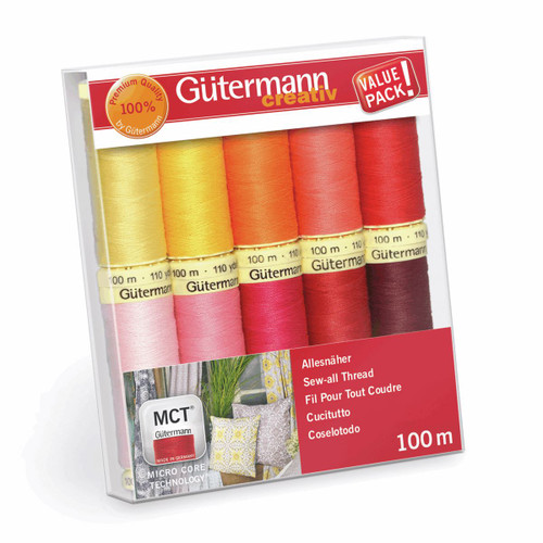 Gutermann Sew-All Red Pink Yellow Set - 100% Polyester Thread 100m - 10 Reels