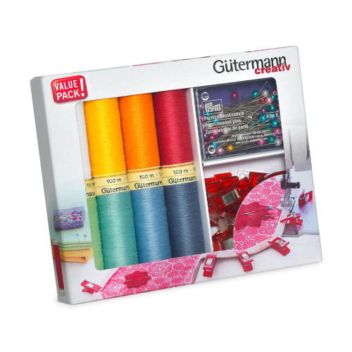 Gutermann Thread Set: Sew-All: 8 x 100m with Fabric Clips & Pins