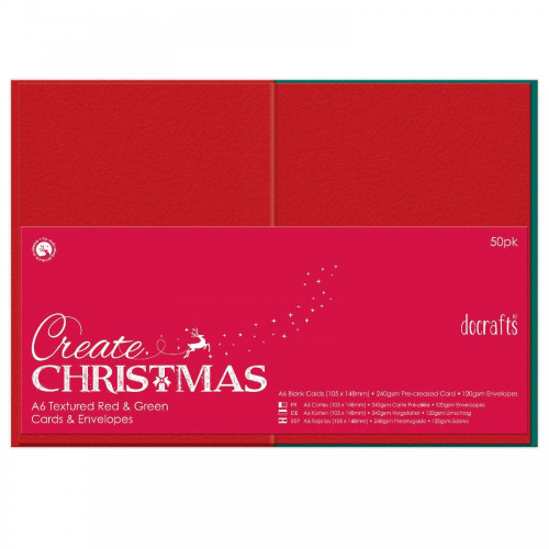 Docrafts Create Christmas - Textured Red & Green Blank Cards & Envelopes 50pk