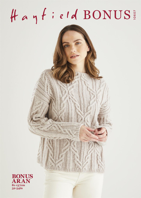 Hayfield Bonus Aran Diamond Cable Sweater Knitting Pattern - Advanced Level