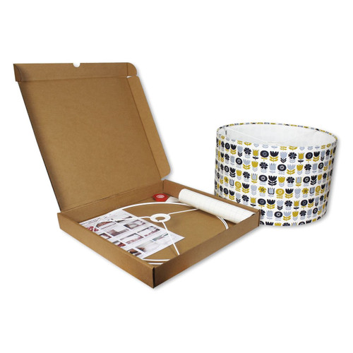 40cm Make Your Own Lampshade Kit - Example of Lampshade with Covering & Opened Box Contents