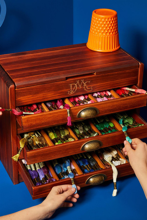 DMC Wooden Collectors Box includes one each of all 500 Stranded Cotton Threads