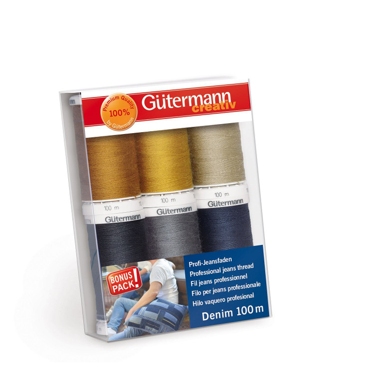 Gutermann Denim 100m No.50 Polyester Thread for Hand and Machine - 6 Colour Set