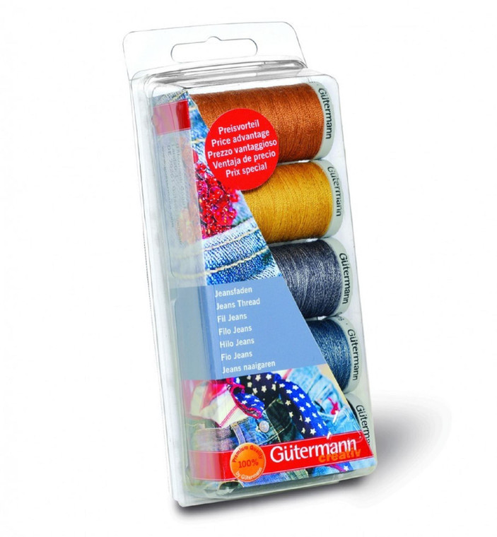 Gutermann Jeans Thread Set for Hand and Machine Use - 5 Colour Set