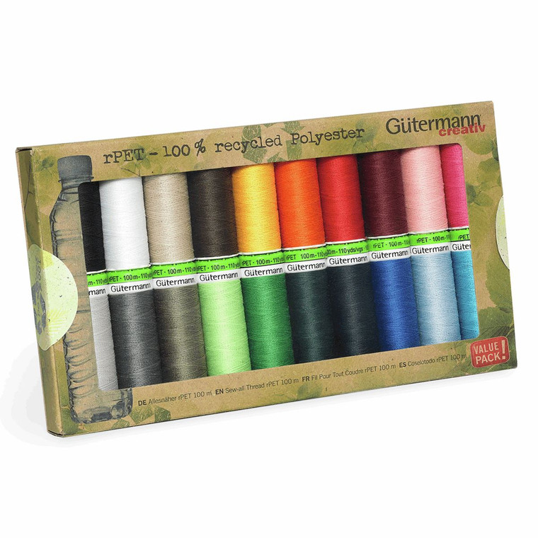 Gutermann100% Recycled Polyester Sew-all Thread 100 - 20 Basic Coloured Reels
