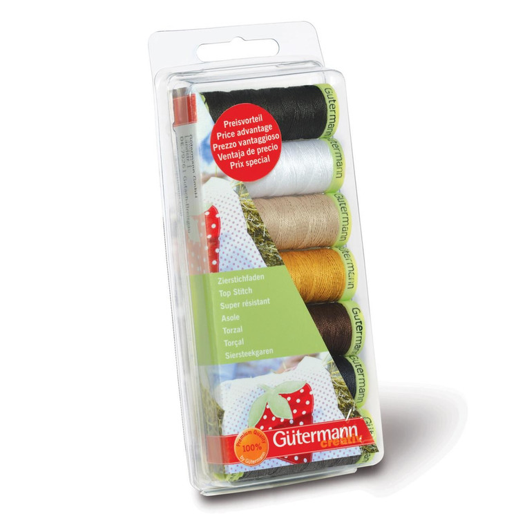 Gutermann 7 Thread Set: Top Stitch - Assorted Basic Colours