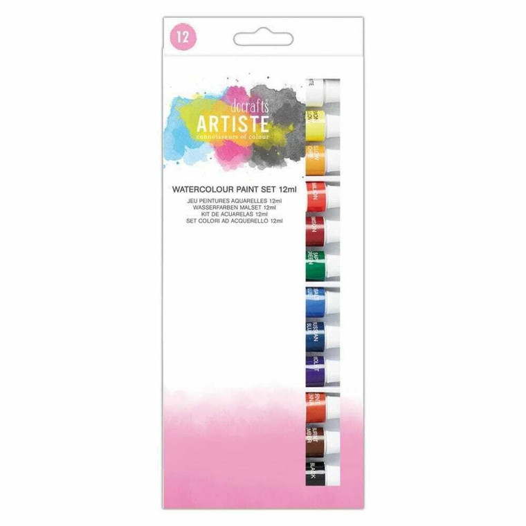 docrafts ARTISTE Watercolour Paint Set 12 X 12ml Tubes