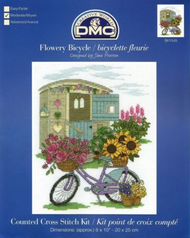 DMC 'Flowery Bicycle' Counted Cross Stitch Kit Designed by Jane Prutton