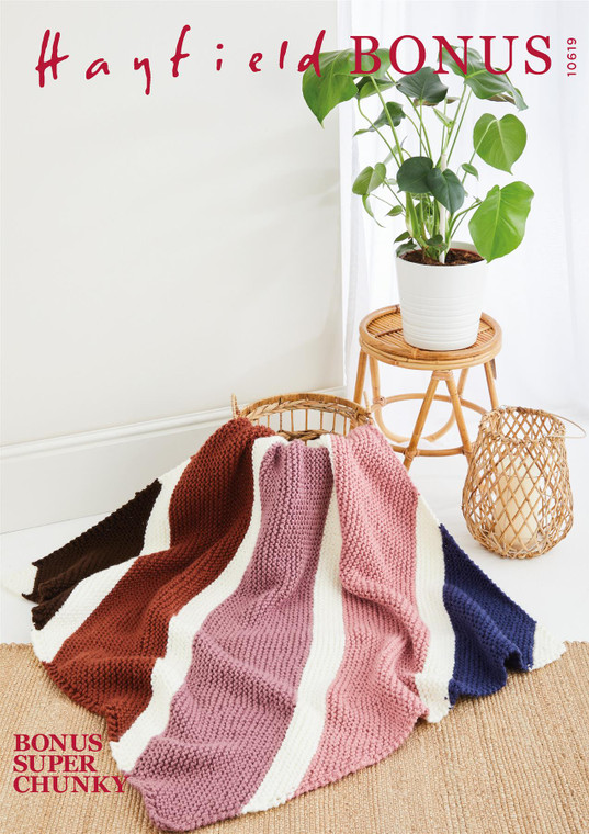 Bonus Super Chunky Cosy Striped Blanket Knitting Pattern - Easy Level