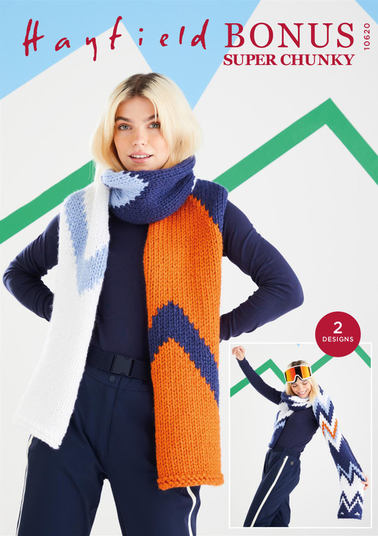 Bonus Super Chunky Snowy Peaks Scarves Knitting Pattern - Intermediate Level