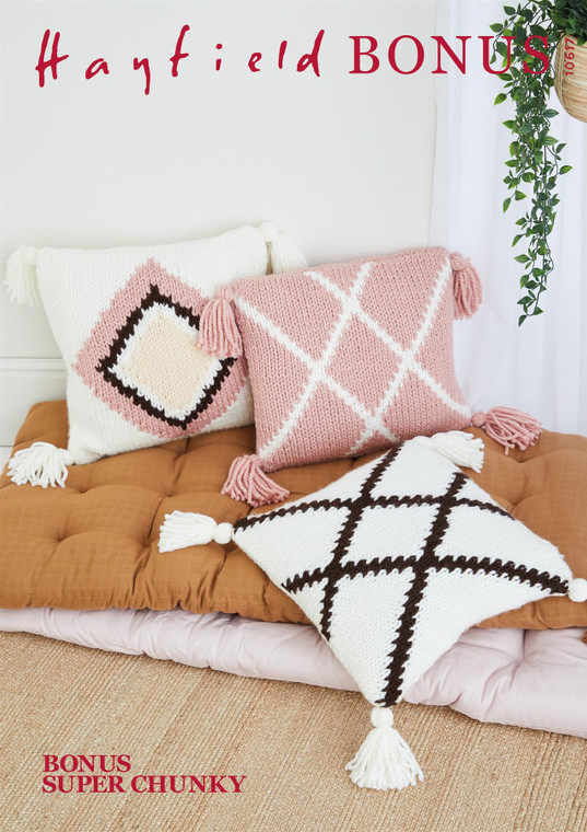 Bonus Super Chunky Diamond Tassle Cushions Knitting Pattern - Intermediate Level