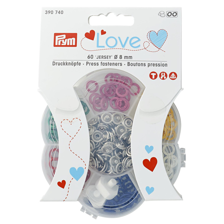 Prym Love Snap fasteners jersey 8mm in 6 colours 60 pieces in organiser