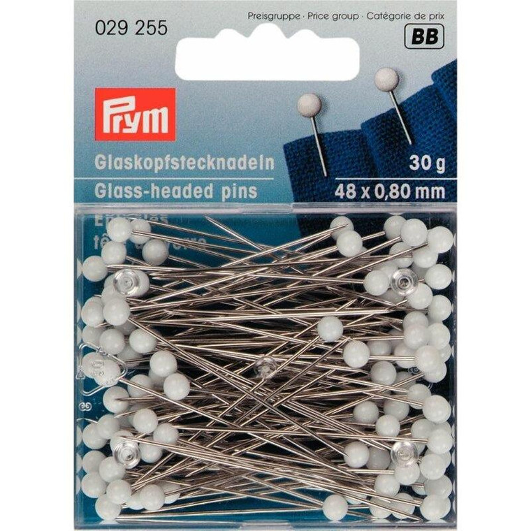Prym Glass-head pins 0.80 x 48mm White - 30g Prym Glass-head pins 0.80 x 48mm White - 30g