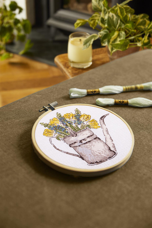 DMC Cross Stitch Kit Sunshine Flowers Watering Can by Anna Matvieieva  - Intermediate