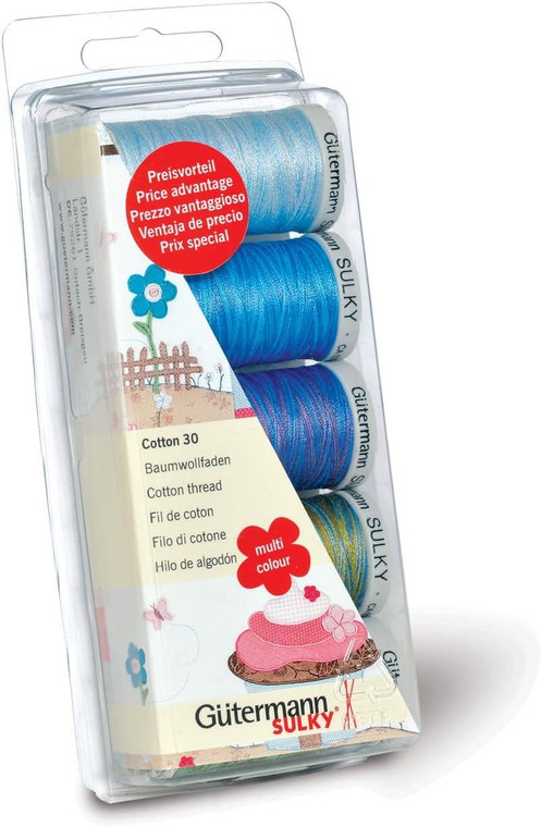 Gutermann Thread Set: Cotton No.30: 5 x 300m: Greens and Blues