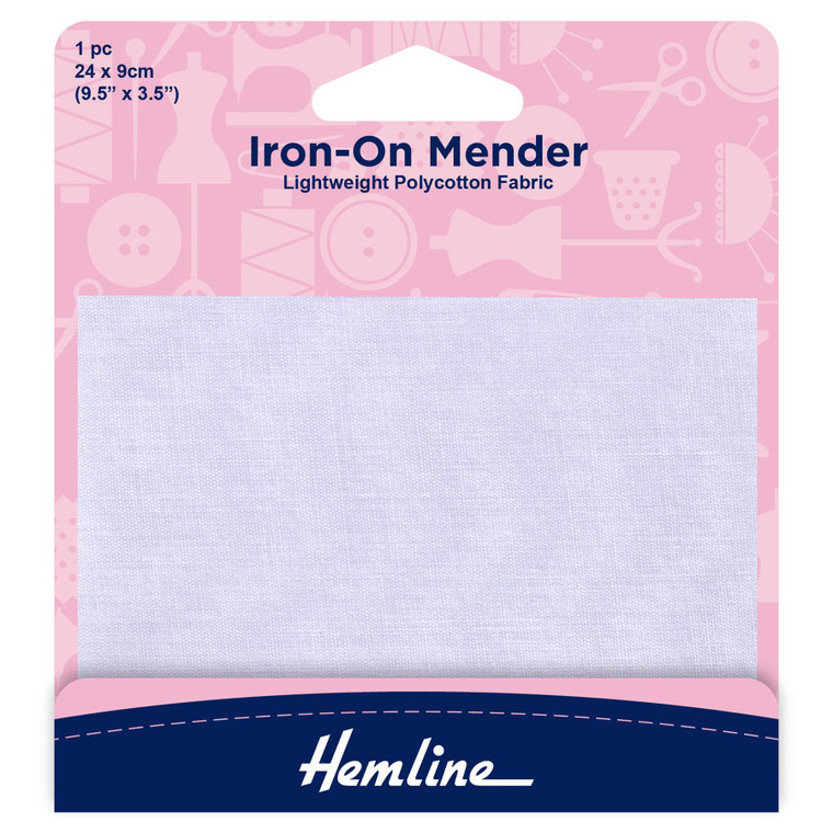 Hemline Iron-On Mender: Polycotton: White - 24 x 9cm: 1pc