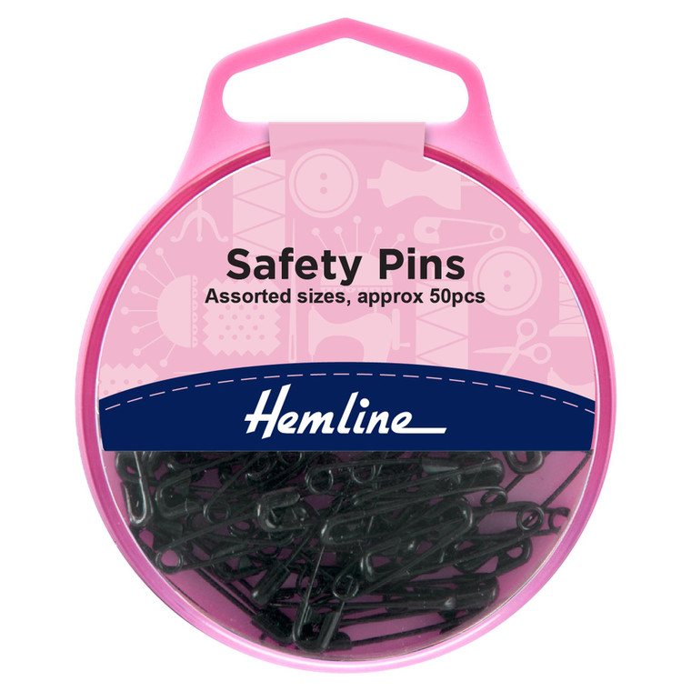 Hemline Assorted Black Safety Pins 50 pcs