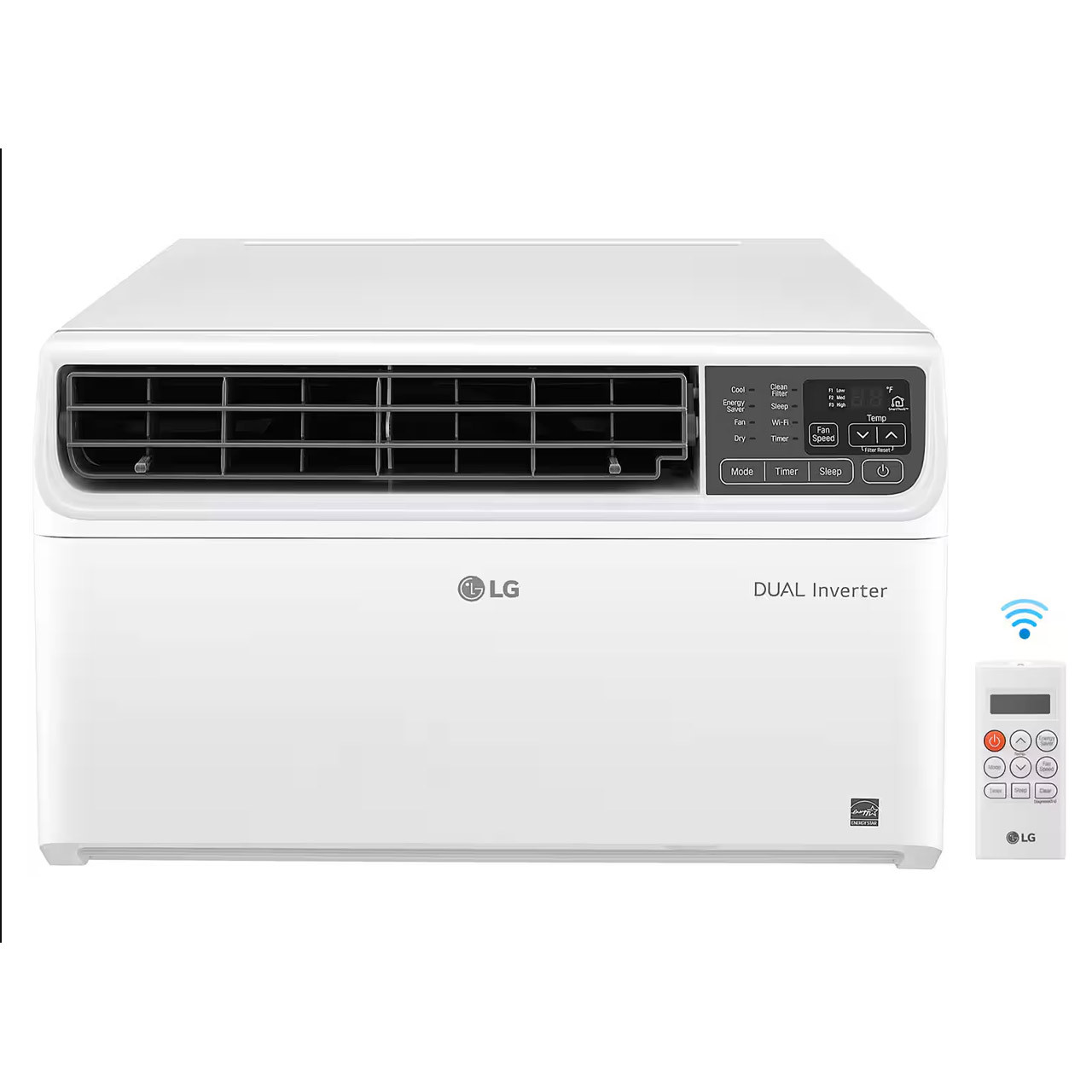 6,000 BTU Dual Inverter Smart Window Air Conditioner front view with remote