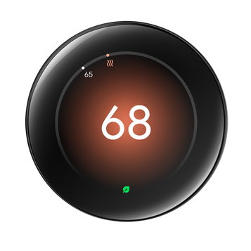 Nest Learning Thermostat Polished Obsidian front view set to 68 heating Nest Learning Thermostat Polished Obsidian front view set to 68 heating