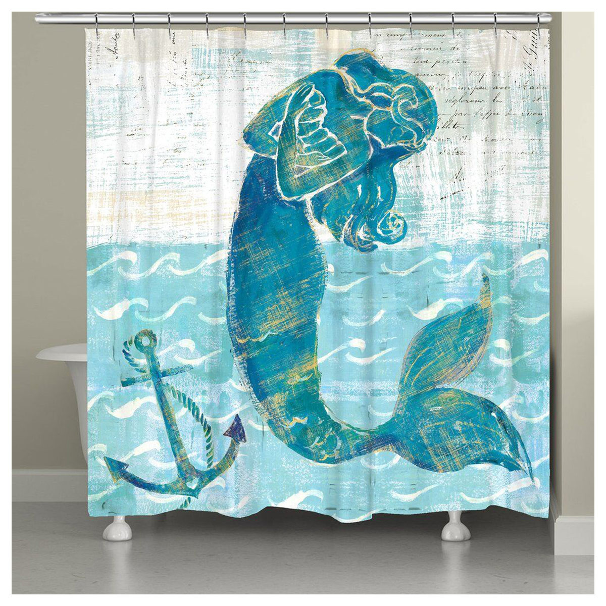 Beach Shower Curtain Lone Mermaid Shower Curtain Bella Coastal Decor