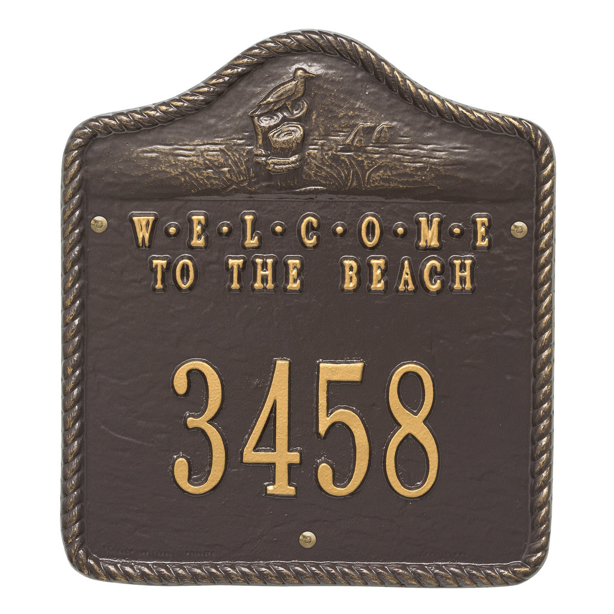 to the Beach House Number Plaque Bronze and Gold Bella