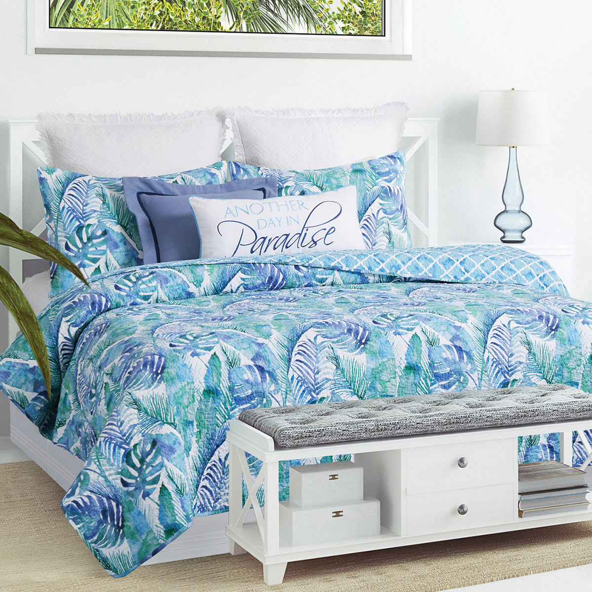 Cabana Palms Quilt Bed Set Twin OVERSTOCK Bella Coastal Decor