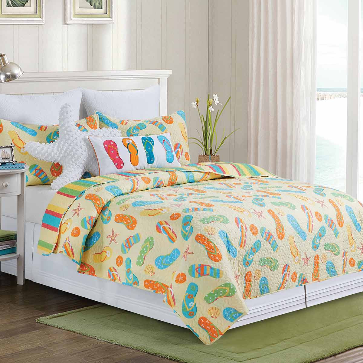Bimini Flip Flops Quilt Bed Set Twin Bella Coastal Decor