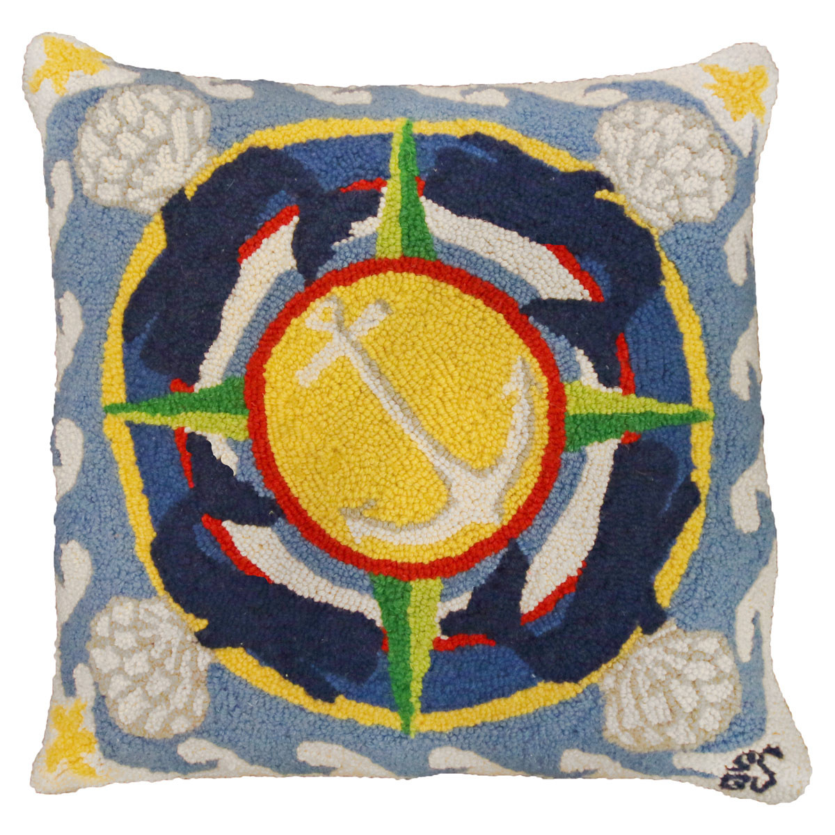 Four Whales Hooked Wool Pillow Bella Coastal Decor