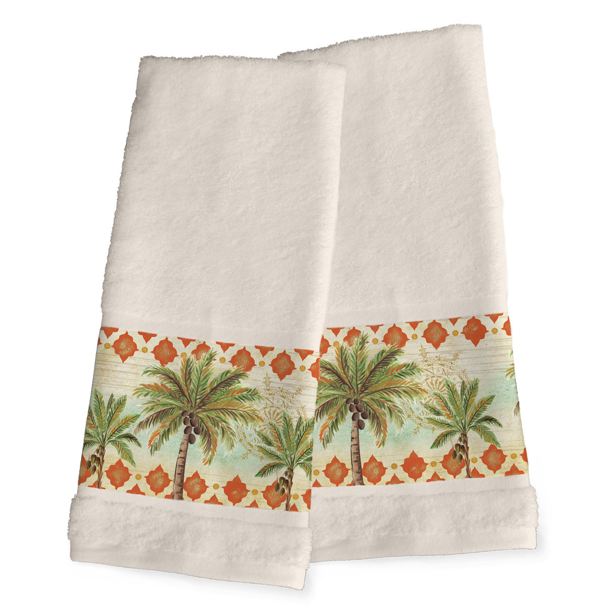 BeachThemed Hand TowelsSet of 2 Palm Tile Hand Towels Bella Coastal