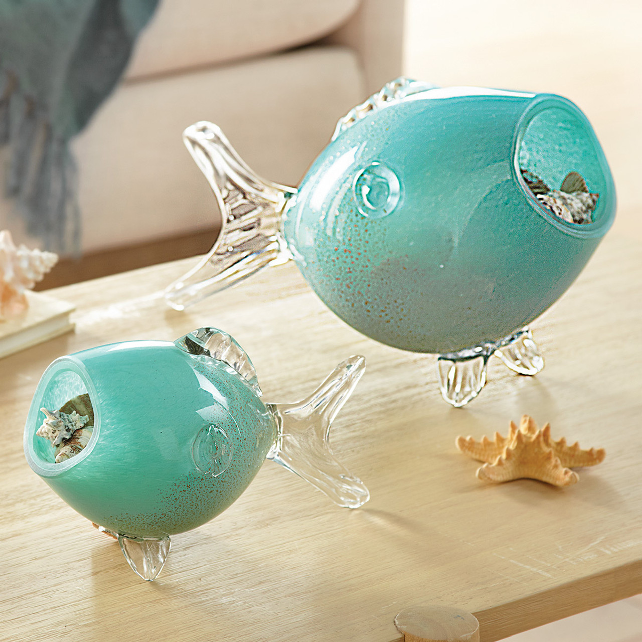 Aqua Pufferfish Glass Vases