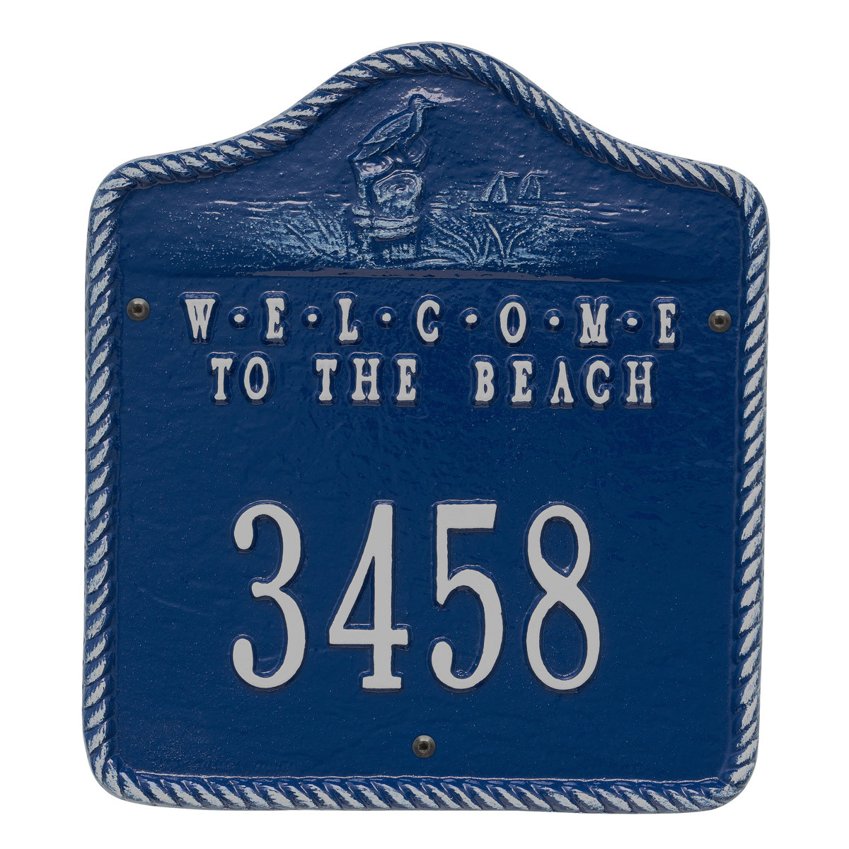 to the Beach House Number Plaque Blue and Silver Bella