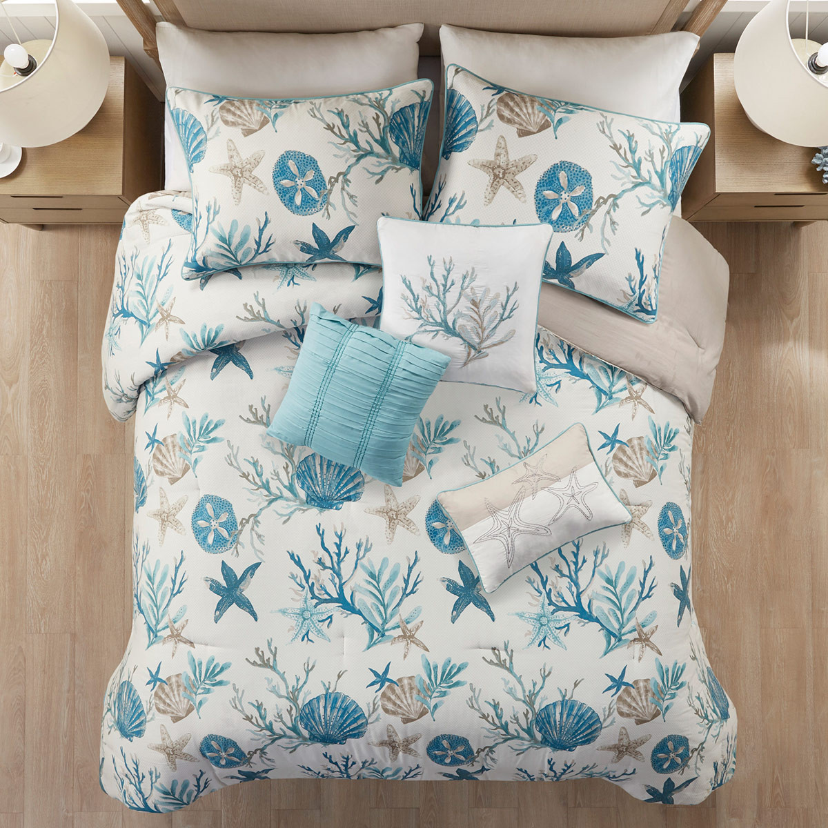 Coralscape Seashell Comforter Set Queen OVERSTOCK Bella Coastal Decor