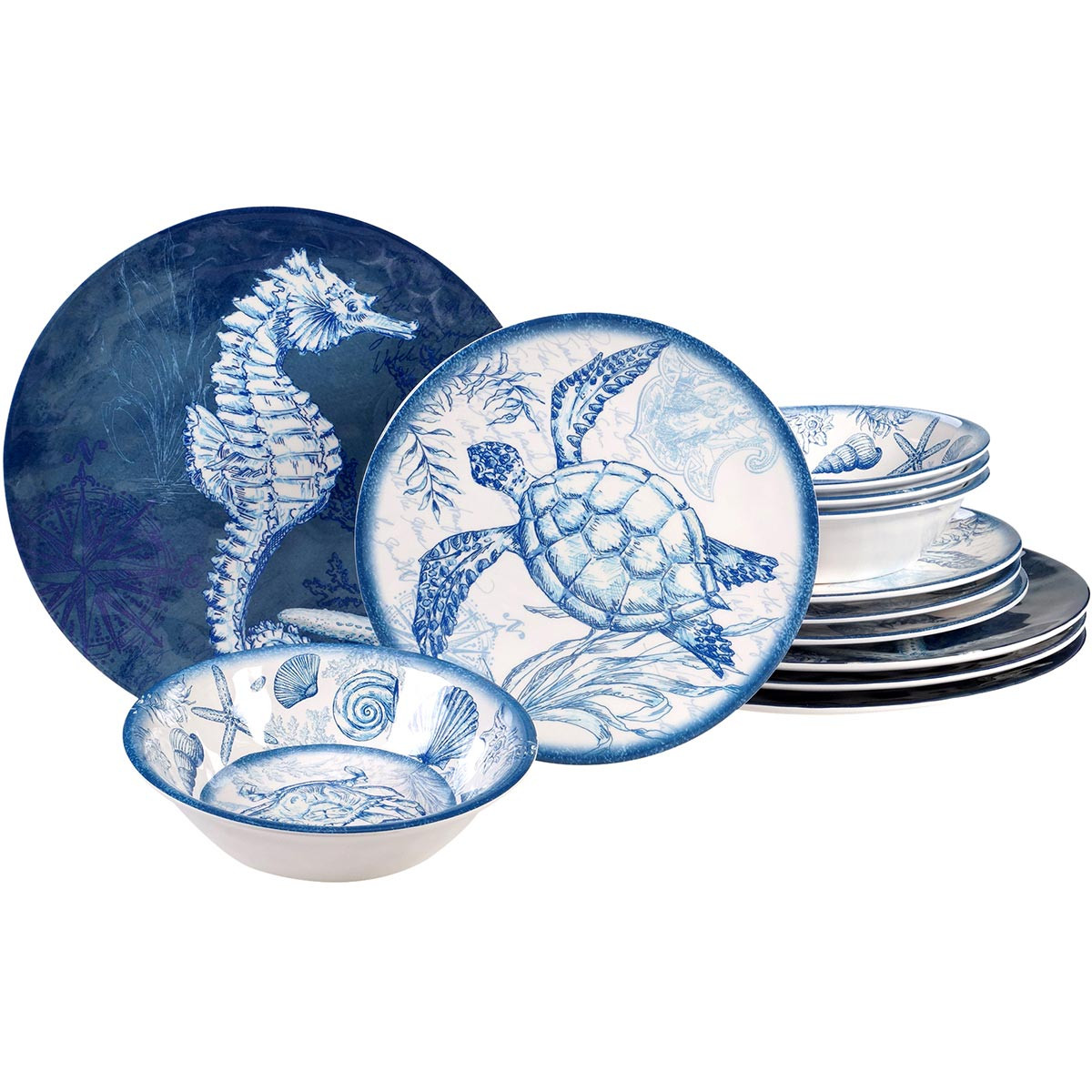 Coastal Dinnerware Ocean Retreat 12Piece Dinnerware Set Bella Coastal Decor