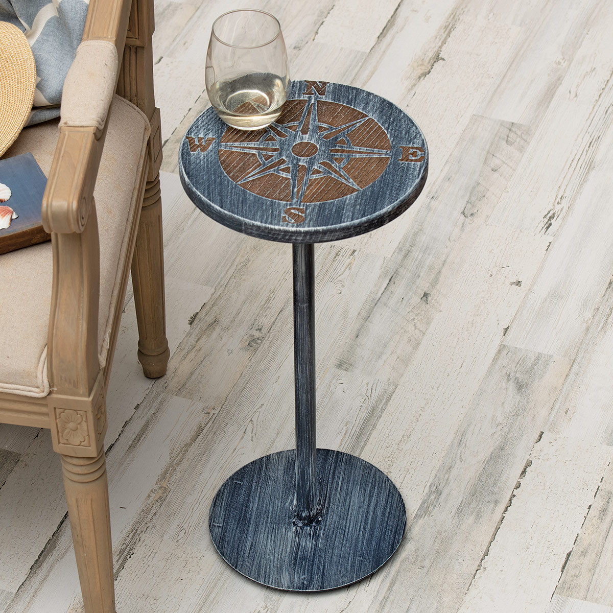 Marina Drink Table with Etched Compass Top | Bella Coastal Decor