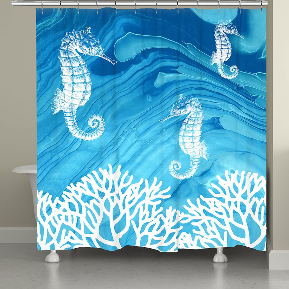 Beach Shower Curtain Seahorse & Shell Sanctuary Shower Curtain Bella