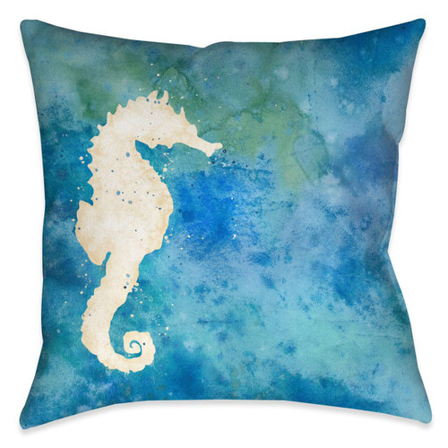 Watercolor Waves Seahorse 18 x 18 Outdoor Pillow